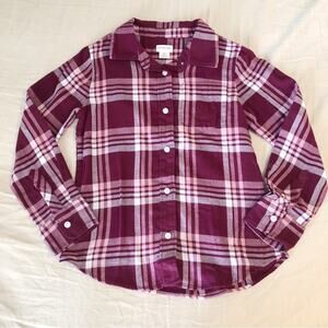NWT J. Crew Factory Girls Burgundy and Pink Flannel Top Size Small